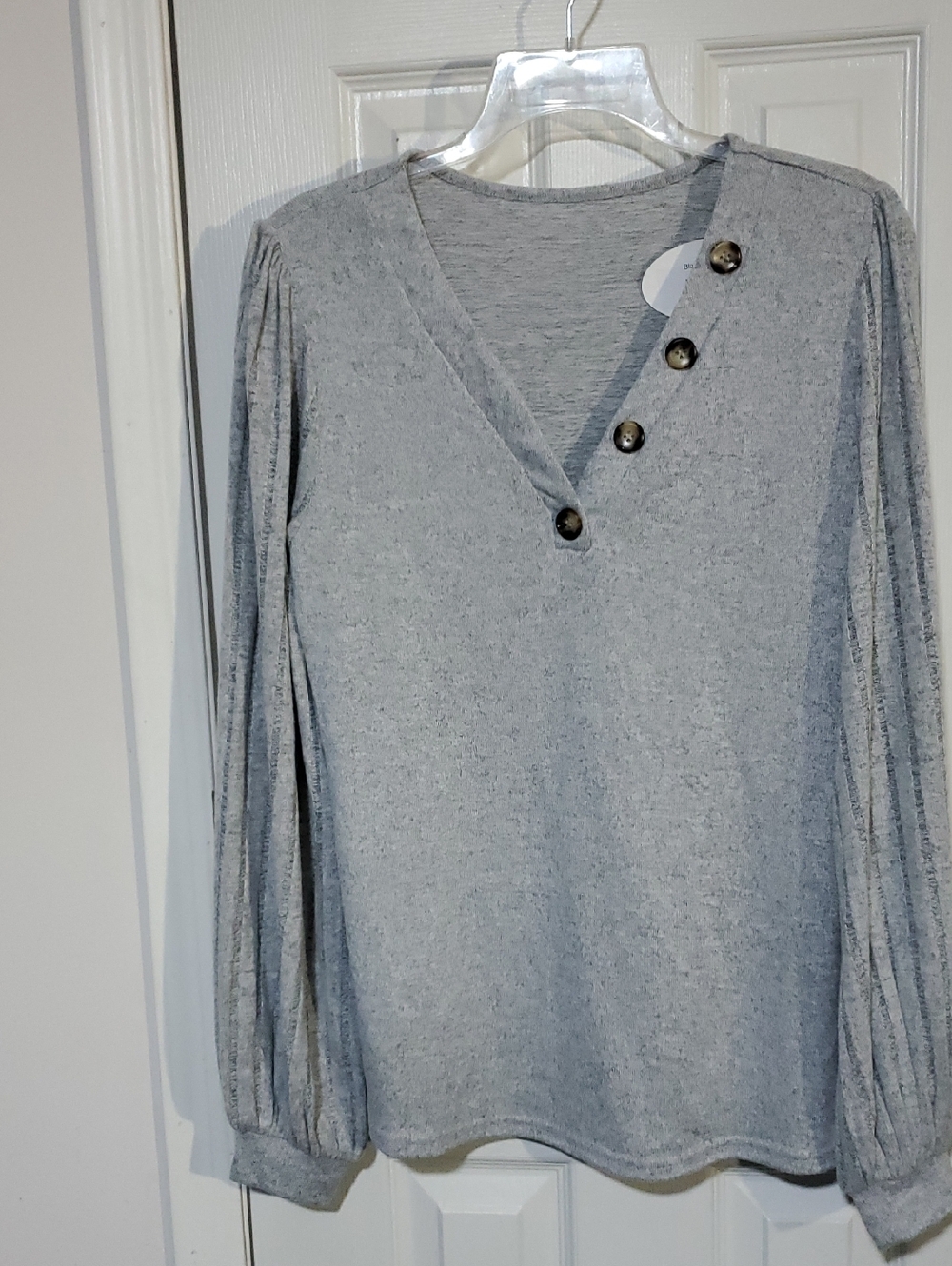 NWT Gray Button-Accent V-Neck Pullover